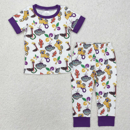 Sibling Baby Kids Anchors Crayfishes Top Pants Mardigras Pajamas Sets Zipper Footie Rompers