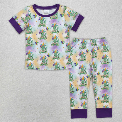 Sibling Baby Kids Anchors Crocodiles Top Pants Mardigras Pajamas Sets Zipper Footie Rompers