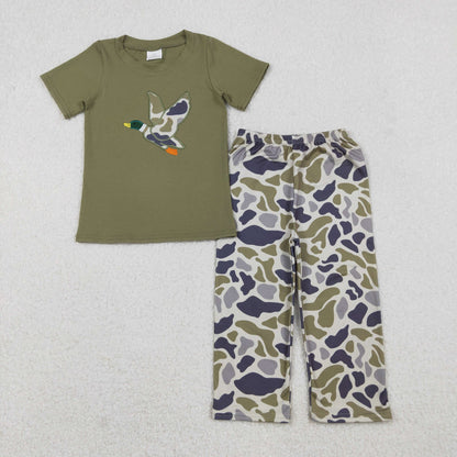 Sibling Baby Boys Short Sleeve Embroidery Ducks Top Camo Pants Hunting Clothes Sets