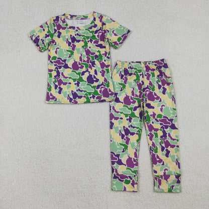 Sibling Baby Boys Girls Short Sleeve Mardigras Top Pants Pajamas Sets