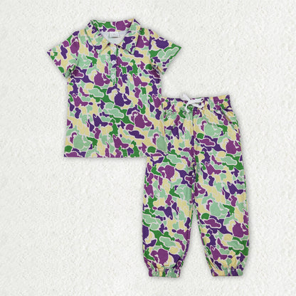 Sibling Baby Boys Short Sleeve Button Polo Shirts Pockets Joggers Mardigras Clothes Sets
