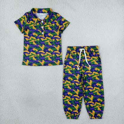 Sibling Baby Boys Short Sleeve Button Polo Shirts Pockets Joggers Mardigras Clothes Sets