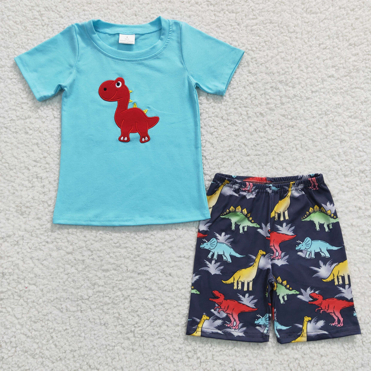 Sibling Baby Boys Back To School Embroidery Dinosaurs Summer Shorts Sets