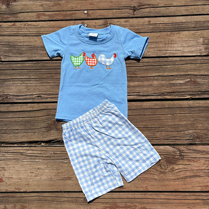 boys chook embroidery t-shirts+shorts sets BSSO0201