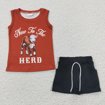 Sibling Baby Boys Western Highland Cows Aztec Sleeveless Tee Shirts Shorts Sets
