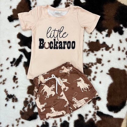 BSSO0229 Bbay Boys Little Buckaroo Horse  Rodeos Top Shorts Western Clothes Sets