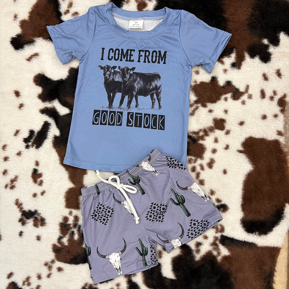 BSSO0240 Baby Boys Western Cactus Cows Shirts Top Shorts Clothes Sets