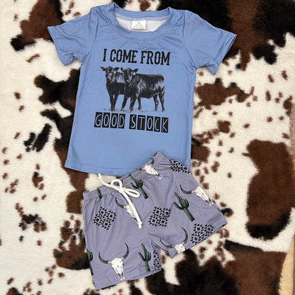 BSSO0240 Baby Boys Western Cactus Cows Shirts Top Shorts Clothes Sets