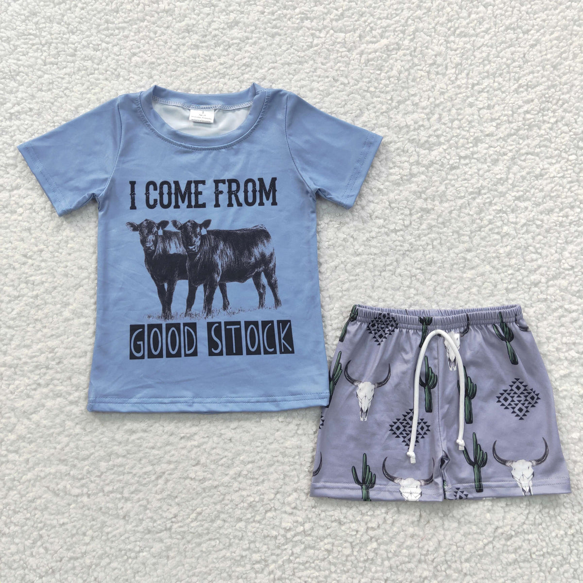 BSSO0240 Baby Boys Western Cactus Cows Shirts Top Shorts Clothes Sets