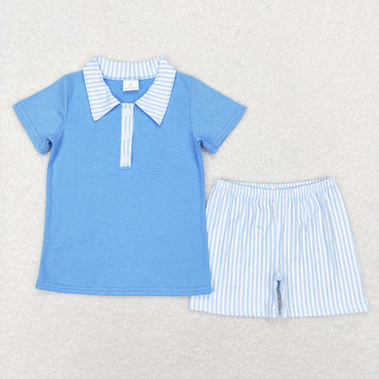 Sibling Baby Boys Stripe Plaid Pocket Button Polo Shirts Pockets Short Clothes Set