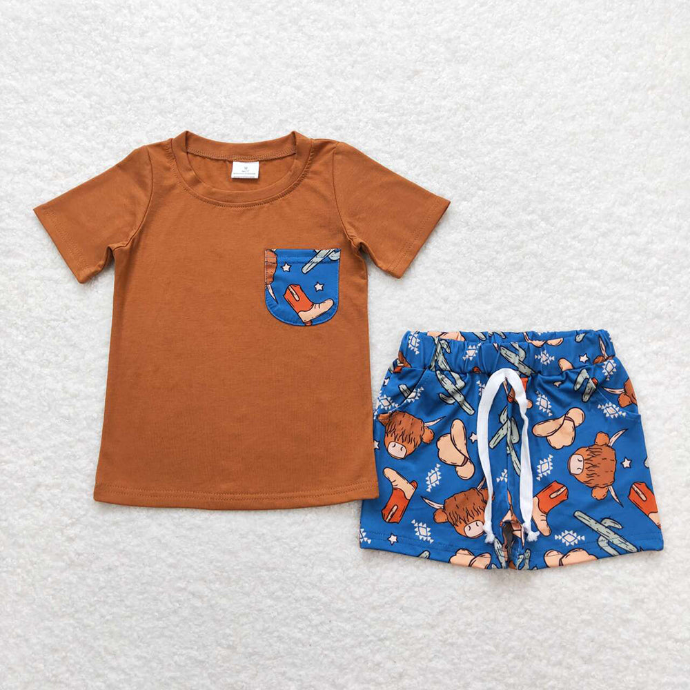 BSSO0542baby boy clothes bull cactus boy summer outfits