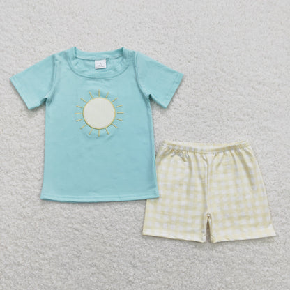 Sibling Baby Boys Short Sleeve Embroidery Sea Boats Top Shorts Clothes Sets
