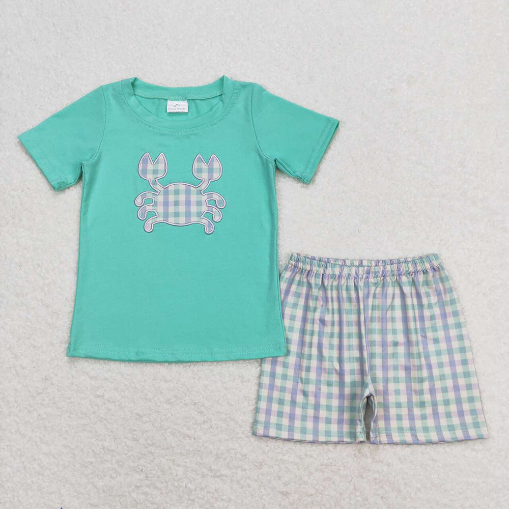 BSSO0638  baby boy clothes crab embroidery shirt summer outfits