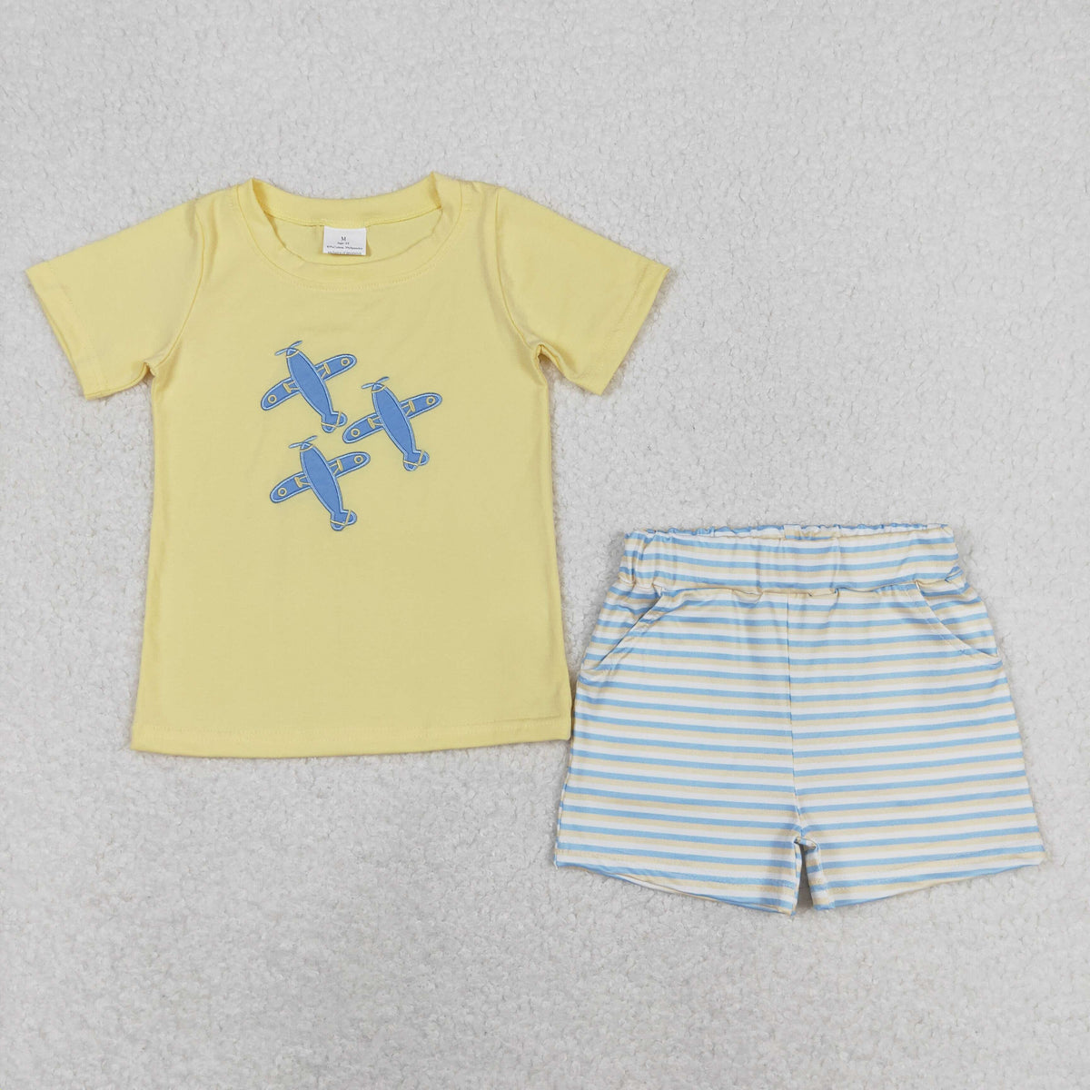 Sibling Baby Boys Embroidery Cars Planes Top Pockets Short Clothes Sets