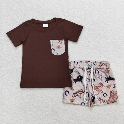 Sibling Baby Boys Bull Skulls Short Pants Western Pajamas Clothes Sets Rompers