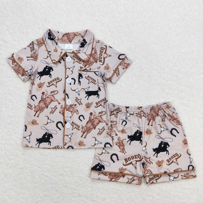 Sibling Baby Boys Bull Skulls Short Pants Western Pajamas Clothes Sets Rompers