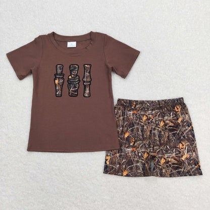 Sibling Baby Boys Embroidery Ducks Top Shorts Hunting Clothes Sets
