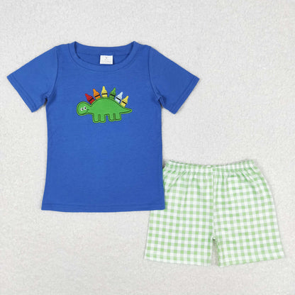 Sibling Baby Boys Short Sleeve Embroidery Pencils Top Short Back to School Clothes Sets