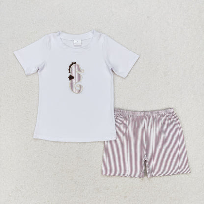 Sibling Baby Boys Short Sleeve Embroidery Sea Boats Top Shorts Clothes Sets