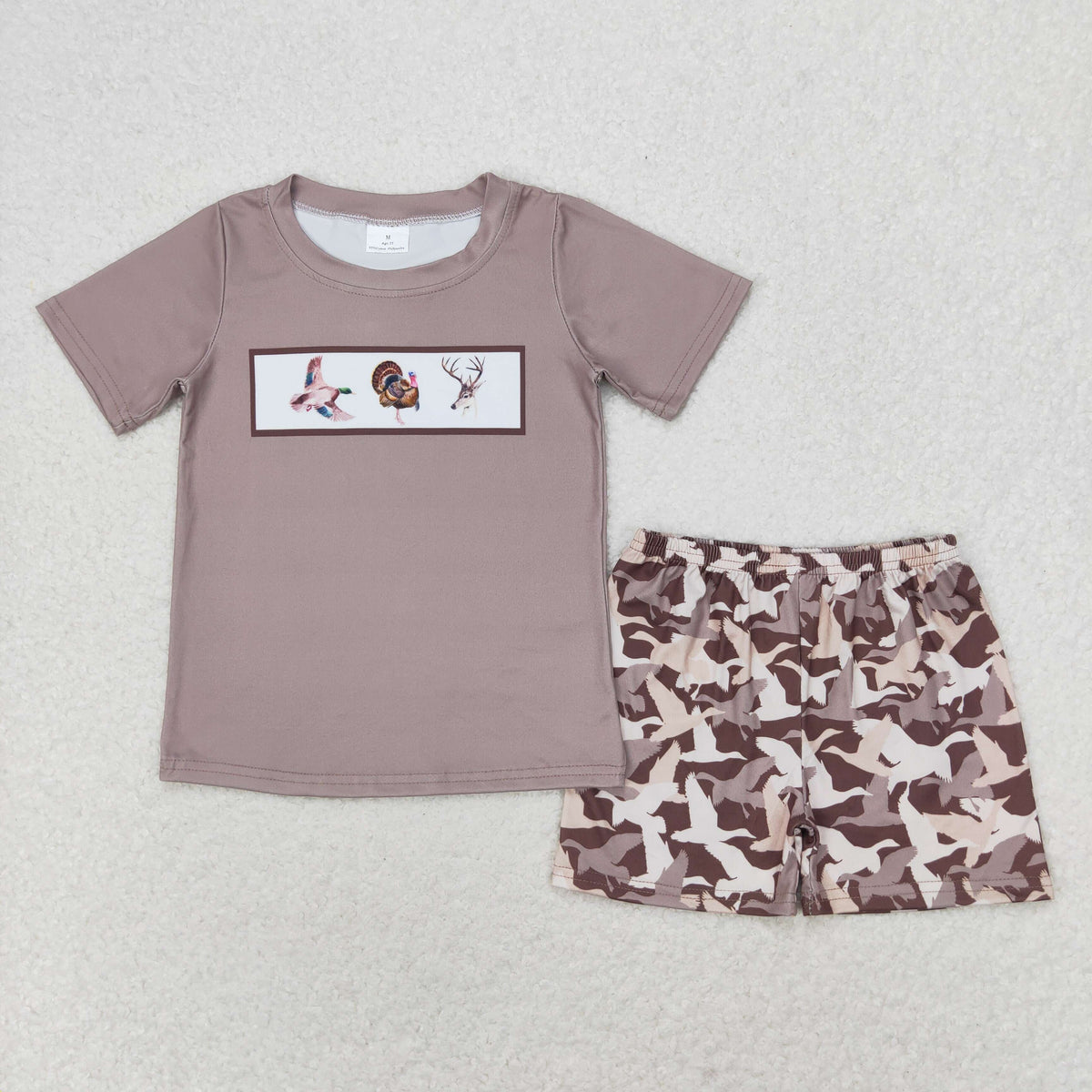Sibling Baby Boys Short Sleeve Ducks Deer Top Pockets Short Hunting Clothes Sets