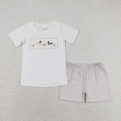 Sibling Baby Boys Short Sleeve Ducks Deer Top Pockets Short Hunting Clothes Sets