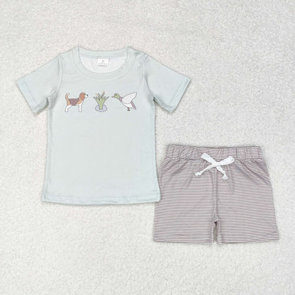 Sibling Baby Boys Short Sleeve Ducks Deer Top Pockets Short Hunting Clothes Sets