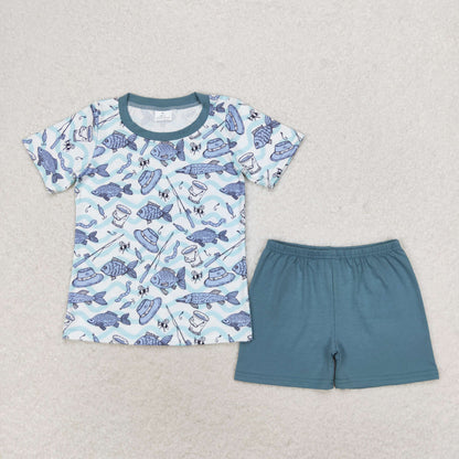 Sibling Baby Boys Short Sleeve Deer Fishing Top Shorts Hunting Pajamas Sets
