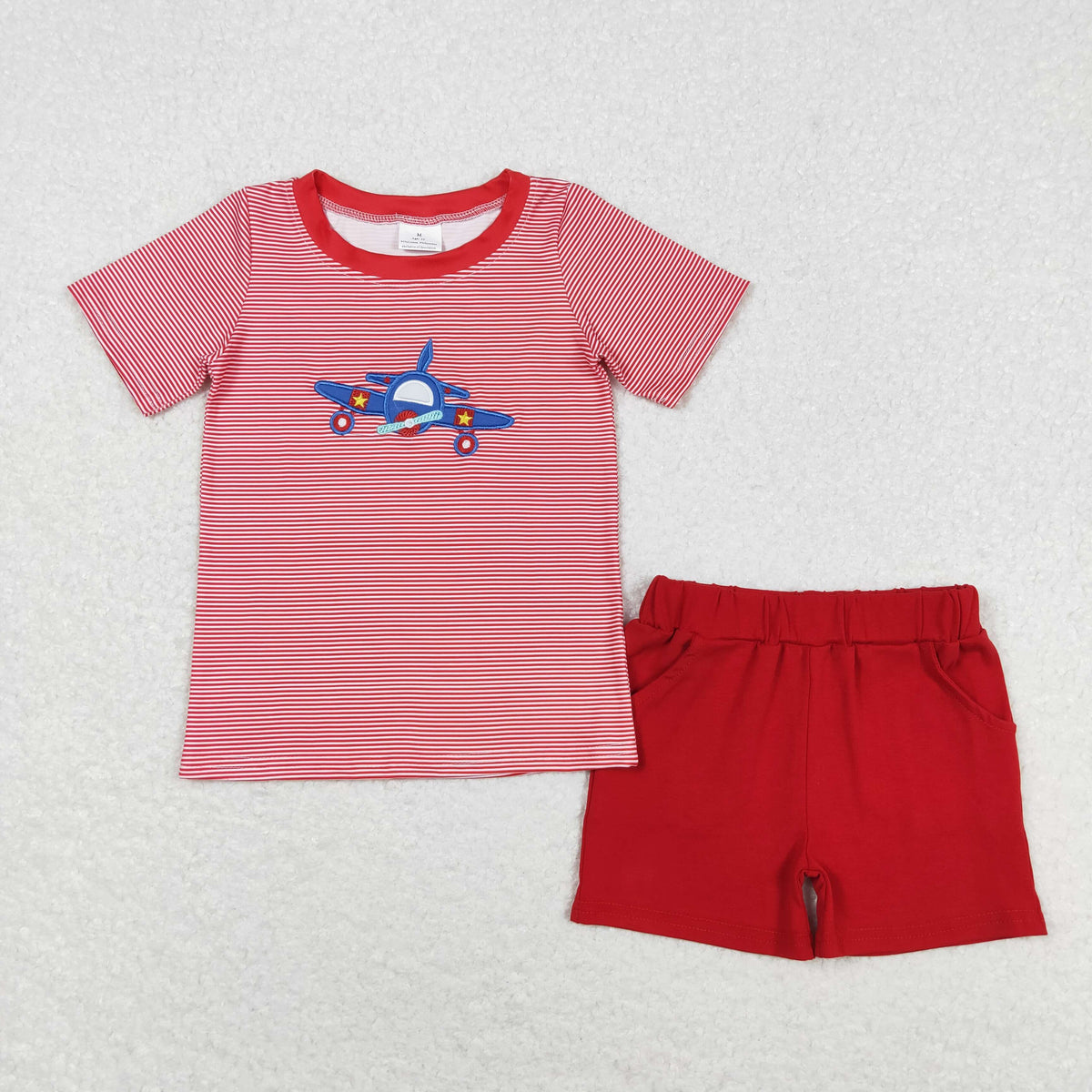 Sibling Baby Boys Embroidery Cars Planes Top Pockets Short Clothes Sets