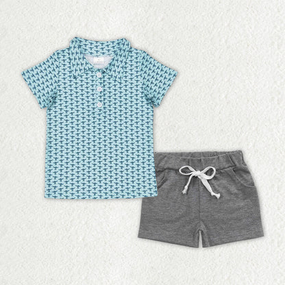 Sibling Baby Boys Deer Aztec Print Button Polo Shirts Pockets Short Western Set