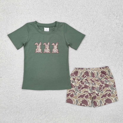 Sibling Baby Boys Girls Embroidery Camo Rabbits Shorts Pants Easter Clothes Sets Rompers