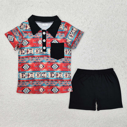Sibling Baby Boys Western Aztec Black Rompers Clothes Sets