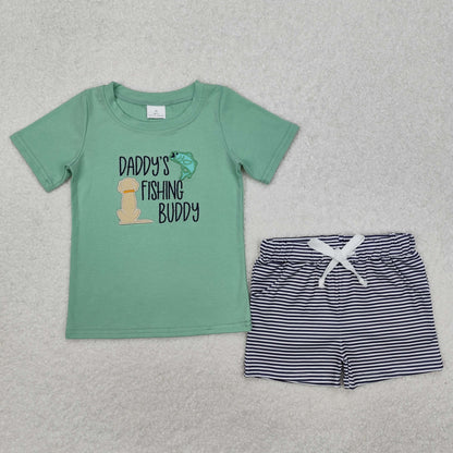 Sibling Baby Boys Short Sleeve Embroidery Fishing Top Shorts Hunting Clothes Sets