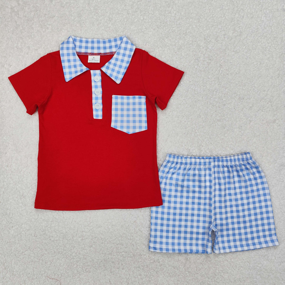Sibling Baby Boys Stripe Plaid Pocket Button Polo Shirts Pockets Short Clothes Set