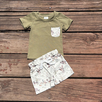 BSSO1175  baby boy green pocket shirt ducks mallard summer outfit