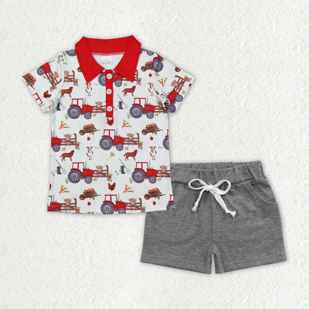 Sibling Baby Boys Deer Aztec Print Button Polo Shirts Pockets Short Western Set