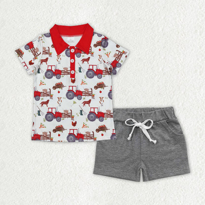 Sibling Baby Boys Deer Aztec Print Button Polo Shirts Pockets Short Western Set