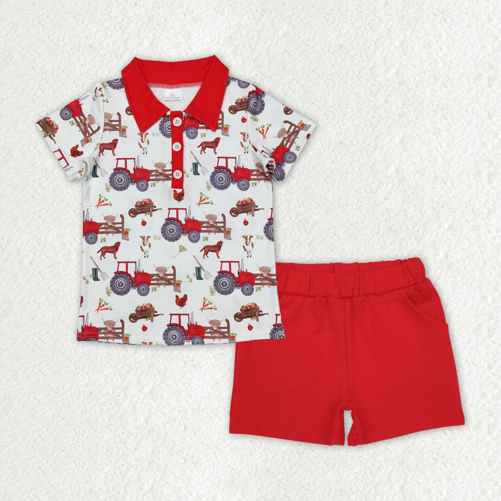 Sibling Baby Boys Deer Aztec Print Button Polo Shirts Pockets Short Western Set