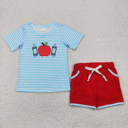 Sibling Embroidery Baby Boys Top Shorts Back To School Clothes Sets
