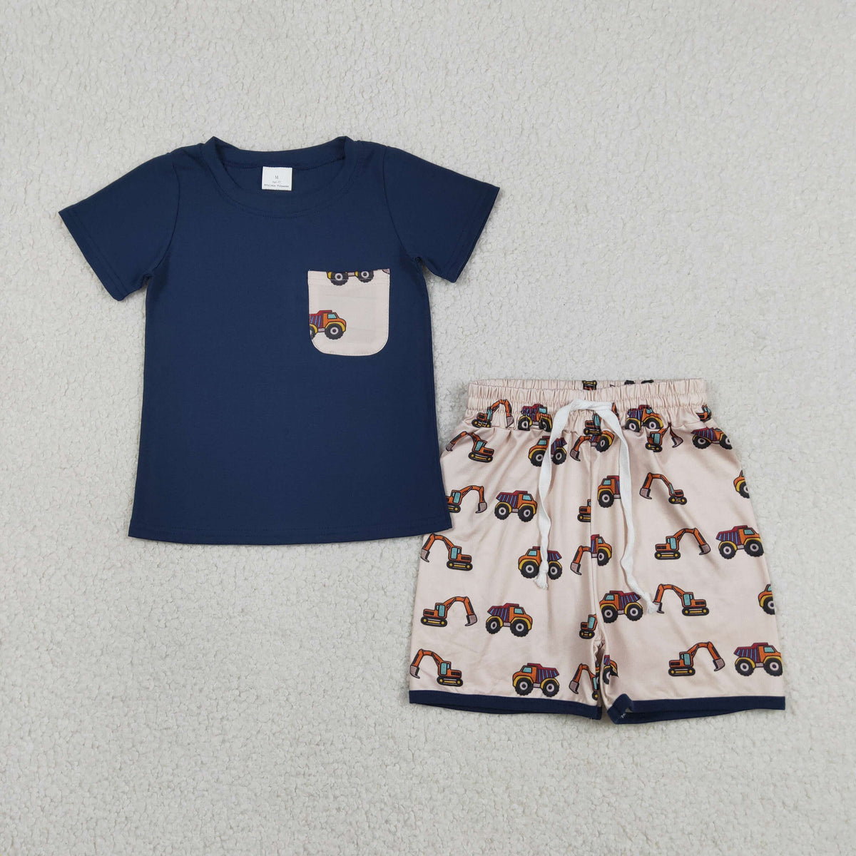 BSSO1364 Baby Boys Excavators Pocket Top Short Clothes Set