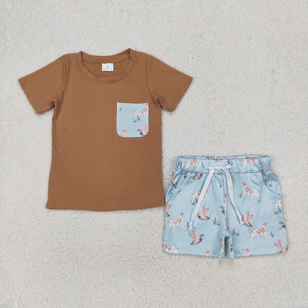 BSSO1420 baby boys pocket pullover top dogs summer outfits sets