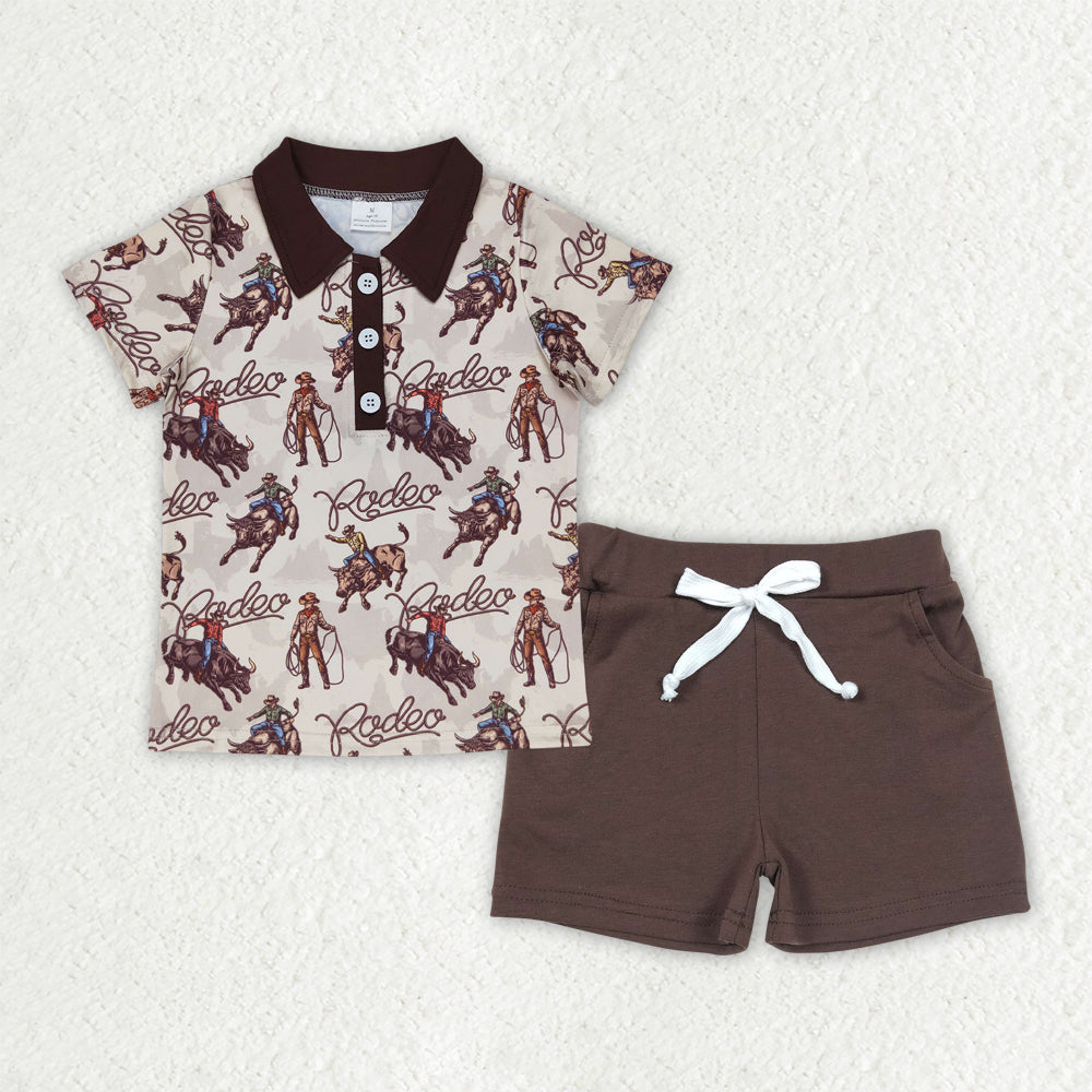 boys rodeo horse pullover t-shirts+shorts sets BSSO1467