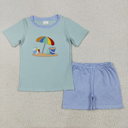 Sibling Baby Boys Girls Embroidery Beach Top Stripe Shorts Clothes Sets