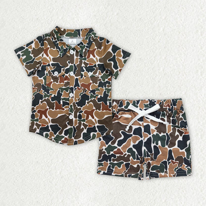 Sibling Baby Boys Southern Camo Button Top Pockets Short Clothes Sets