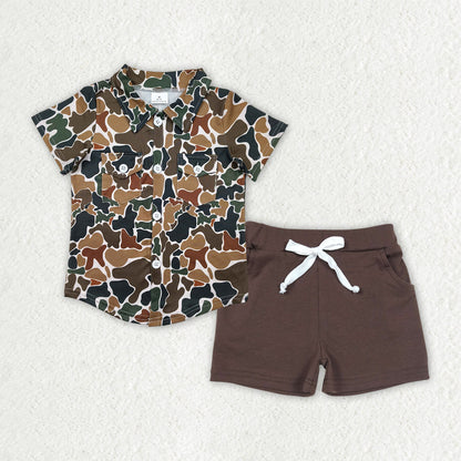 Sibling Baby Boys Southern Camo Button Top Pockets Short Clothes Sets
