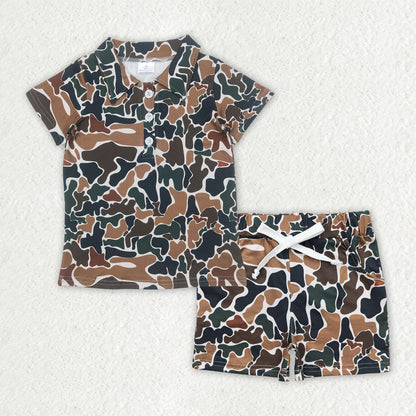 Sibling Baby Boys Southern Camo Button Polo Shirts Pockets Short Clothes Set