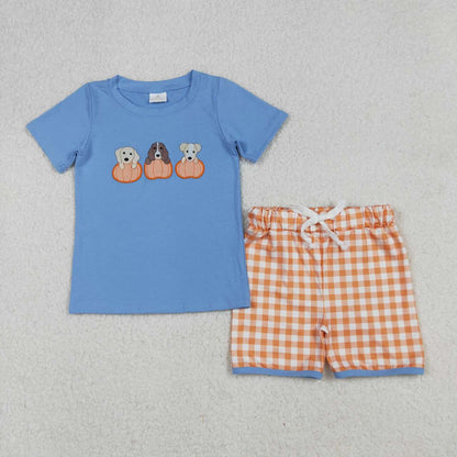 Sibling Baby Boys Girls Embroidery Pumpkins Dogs Shorts Clothes Sets Rompers
