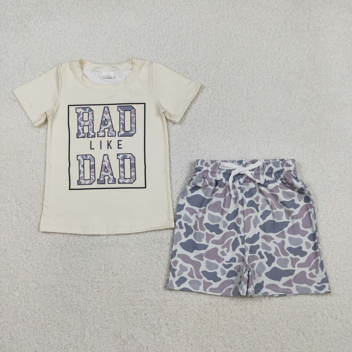 BSSO1584 Baby Boys Rad Like Dad Top Light Grey Camo Pockets Shorts Clothes Sets