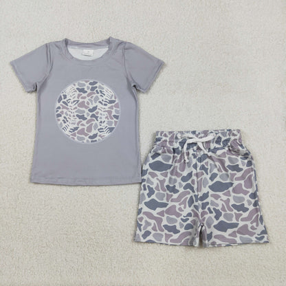 Sibling Baby Boys Camo Baseballs Top Pockets Short Team Clothes Sets