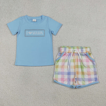 Sibling Baby Kids Embroidery I Love Mama Pockets Short Clothes Set Knee Length Dresses