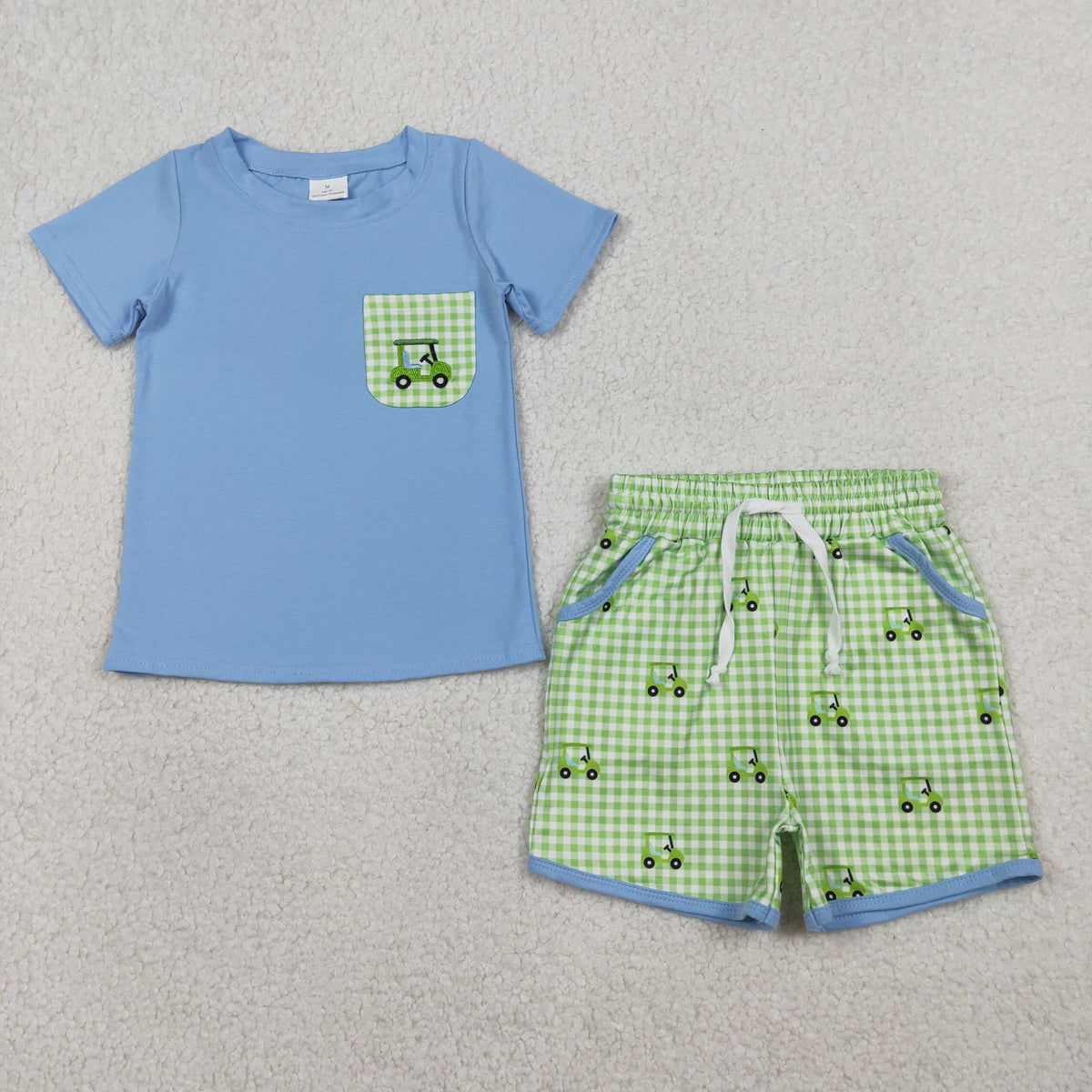 BSSO1672 Baby Boys Embroidery Golf Truck Top Pockets Short Clothes Sets